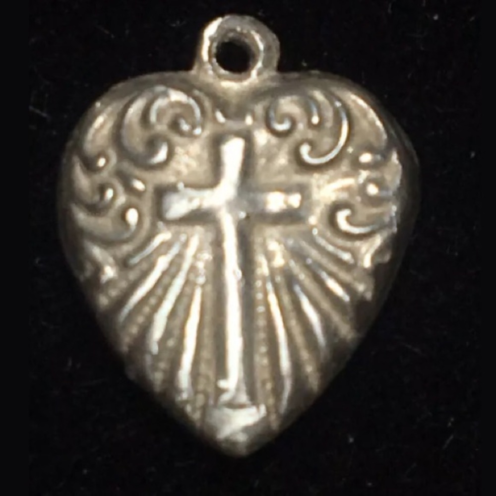 CRUCIFIX PUFFY HEART STERLING 925 BRACELET Solid